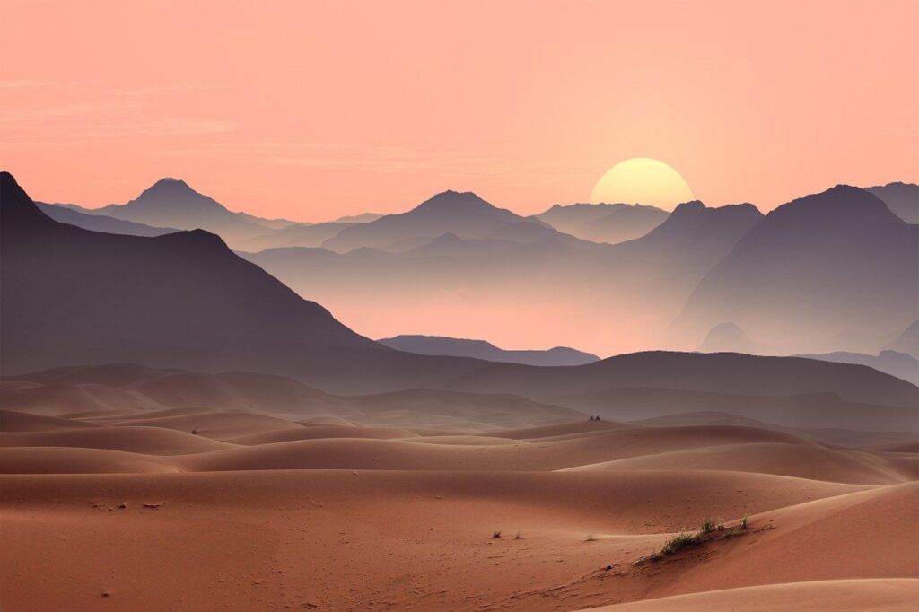 sunset, desert, dunes